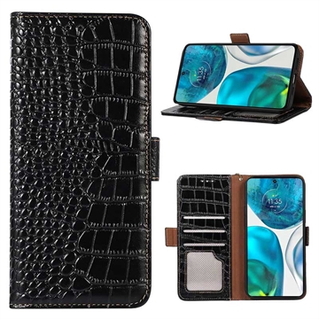 Crocodile Series Motorola Moto E22/E22i Wallet Leather Case with RFID - Black