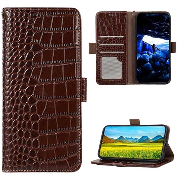 Crocodile Series Motorola Moto E32 Wallet Leather Case with RFID - Brown