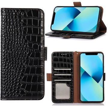 Crocodile Series Nokia C21 Plus Wallet Leather Case with RFID - Black