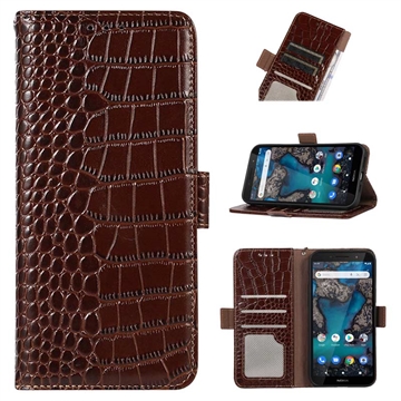Crocodile Series Nokia G22 Wallet Leather Case with RFID - Brown
