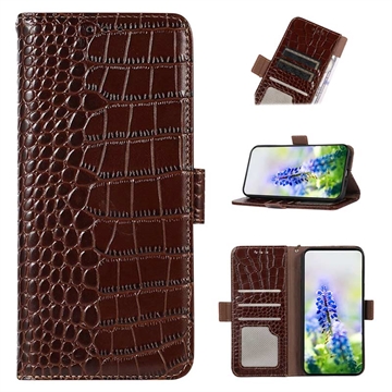 Crocodile Series OnePlus 11 Wallet Leather Case with RFID - Brown
