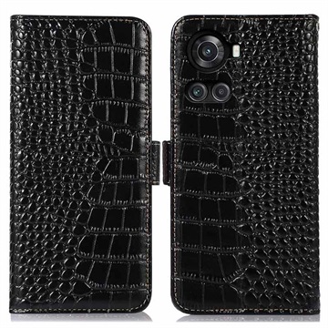Crocodile Series OnePlus Ace/10R Wallet Leather Case with RFID - Black