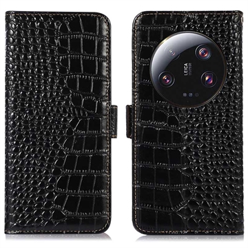 Crocodile Series Xiaomi 13 Ultra Wallet Leather Case with RFID - Black