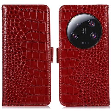 Crocodile Series Xiaomi 13 Ultra Wallet Leather Case with RFID - Red