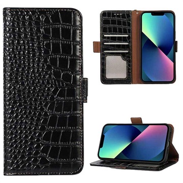 Crocodile Series iPhone 13 Wallet Leather Case with RFID - Black