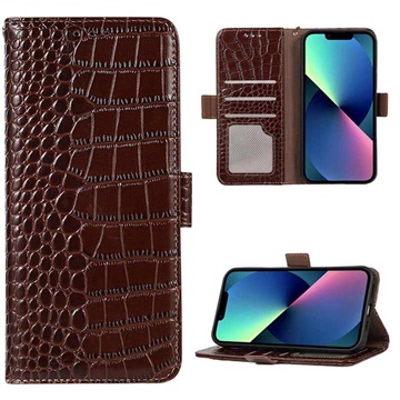 Crocodile Series iPhone 13 Wallet Leather Case with RFID - Brown