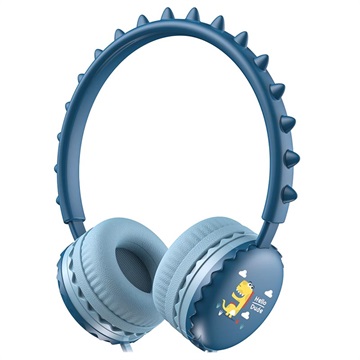 Cute Dinosaur Stereo Kids Headphones Y18 - 3.5mm (Open-Box Satisfactory) - Blue