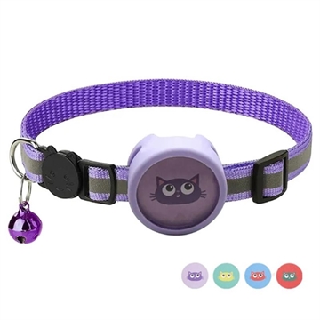 Apple AirTag Cute Silicone Case with Reflective Pet Collar & Stickers - Purple