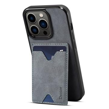 Denior Card Holder Kickstand iPhone 14 Pro TPU Case - Grey