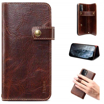 Denior Vintage Series iPhone 13 Mini Wallet Leather Case - Brown