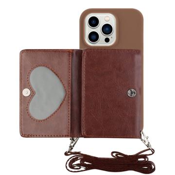 Heart Series iPhone 14 Pro Max Case with Wallet & Strap - Coffee