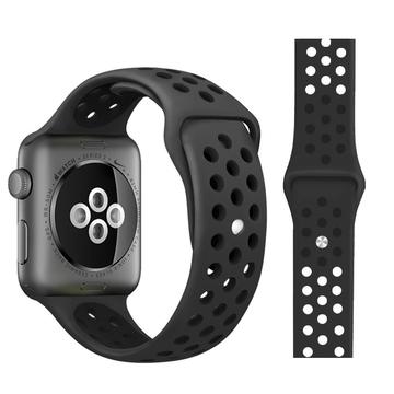 Dual-Color Apple Watch Series 9/8/SE (2022)/7/SE/6/5/4/3/2/1 Silicone Sports Strap - Black
