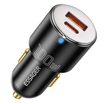 Essager F698 Dual-Port Fast Car Charger - Type-C, USB - 100W - Black