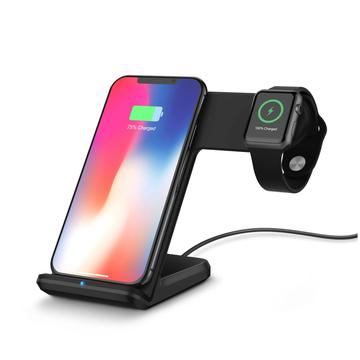 F11 2-in-1 Mobile Phone Smart Watch Wireless Charging Stand Qi Wireless Fast Charger for iPhone Samsung Apple Watch - Black