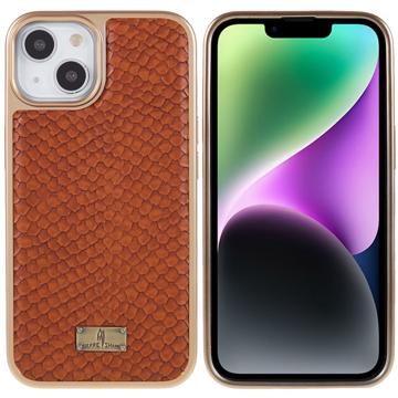 Fierre Shann Electroplated iPhone 14 Coated Case - Snake Skin - Brown