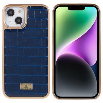 Fierre Shann Electroplated iPhone 14 Plus Coated Case - Crocodile - Blue