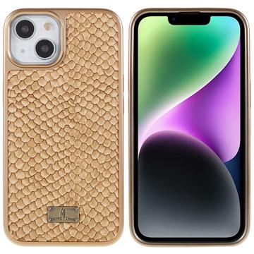 Fierre Shann Electroplated iPhone 14 Plus Coated Case - Snake Skin - Light Brown