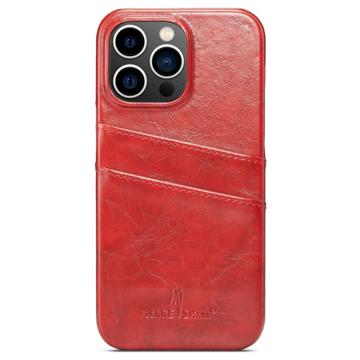 Fierre Shann iPhone 14 Pro Coated Case with Card Holder - Red
