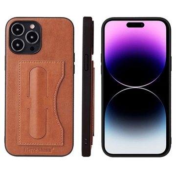 Fierre Shann iPhone 14 Pro Max Coated Case with Card Slot & Stand - Brown