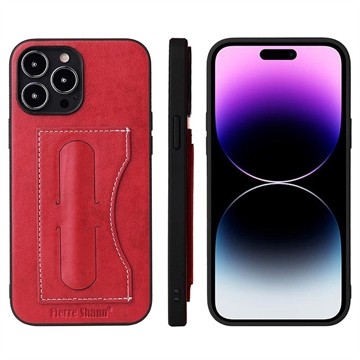Fierre Shann iPhone 14 Pro Max Coated Case with Card Slot & Stand - Red
