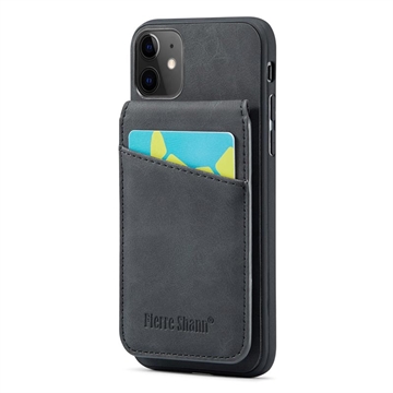 iPhone 11 Fierre Shann Coated Hybrid Case with Card Holder and Stand - Black
