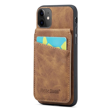 iPhone 11 Fierre Shann Coated Hybrid Case with Card Holder and Stand - Brown