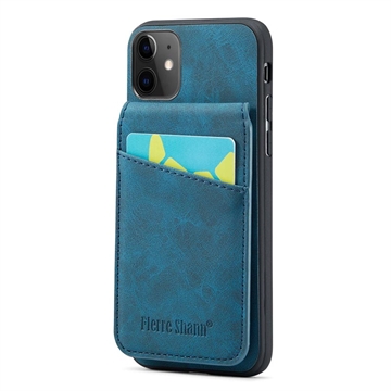iPhone 11 Fierre Shann Coated Hybrid Case with Card Holder and Stand - Blue