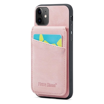 iPhone 11 Fierre Shann Coated Hybrid Case with Card Holder and Stand - Pink