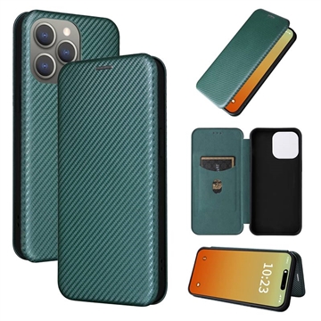 iPhone 15 Pro Flip Case - Carbon Fiber - Green