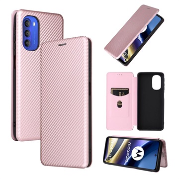 Motorola Moto G51 5G Flip Case - Carbon Fiber - Rose Gold