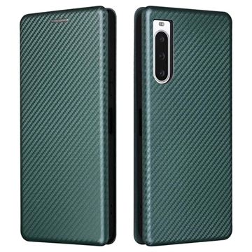 Sony Xperia 10 V Flip Case - Carbon Fiber - Green