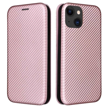 iPhone 15 Flip Case - Carbon Fiber - Rose Gold