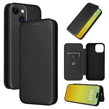 iPhone 15 Plus Flip Case - Carbon Fiber - Black