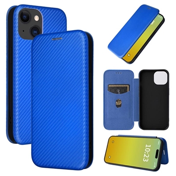 iPhone 15 Plus Flip Case - Carbon Fiber - Blue