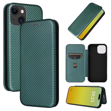 iPhone 15 Plus Flip Case - Carbon Fiber - Green