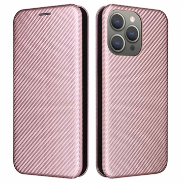 iPhone 15 Pro Max Flip Case - Carbon Fiber - Rose Gold