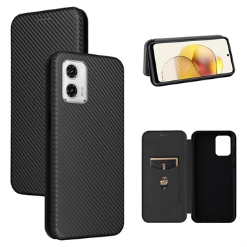 Motorola Moto G73 Flip Case with Card Slot - Carbon Fiber - Black