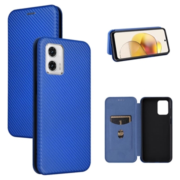 Motorola Moto G73 Flip Case with Card Slot - Carbon Fiber - Blue