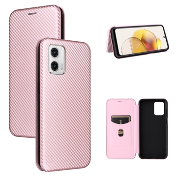 Motorola Moto G73 Flip Case with Card Slot - Carbon Fiber - Rose Gold