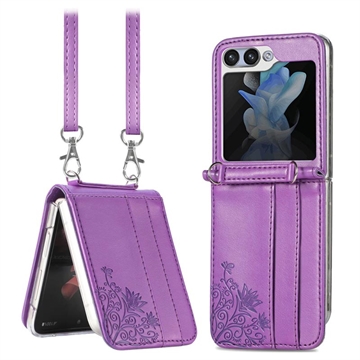 Samsung Galaxy Z Flip5 Floral Print Case with Strap - Purple