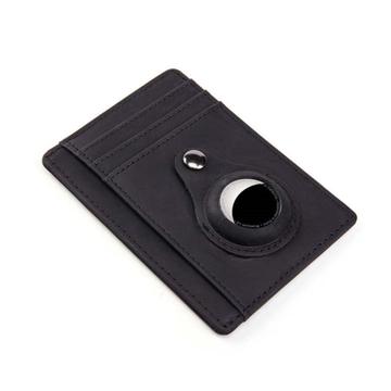 Airtag Card Case Genuine Leather Credit Card Size Wallet Holder Anti-Lost Wallet Card Tracker - Black