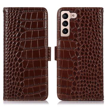 Crocodile Series Samsung Galaxy S23 5G Wallet Leather Case with RFID - Brown