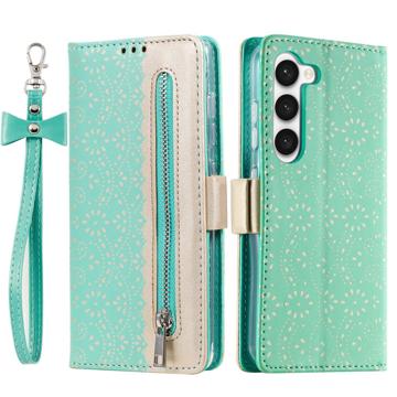 Lace Pattern Samsung Galaxy S23+ 5G Wallet Case - Green