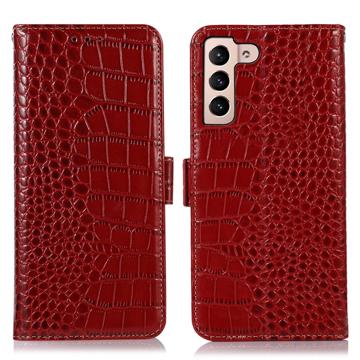 Crocodile Series Samsung Galaxy S23+ 5G Wallet Leather Case with RFID - Red