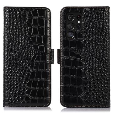 Crocodile Series Samsung Galaxy S23 Ultra 5G Wallet Leather Case with RFID - Black