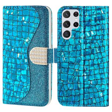 Croco Bling Series Samsung Galaxy S23 Ultra 5G Wallet Case - Blue