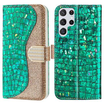 Croco Bling Series Samsung Galaxy S23 Ultra 5G Wallet Case - Green