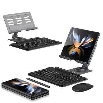 Samsung Galaxy Z Fold4 Stand w/ Bluetooth Keyboard, Mouse, Stylus Pen - Grey