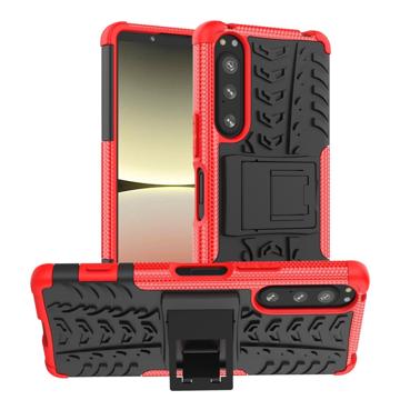 Anti-Slip Sony Xperia 5 IV Hybrid Case with Stand - Red / Black