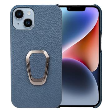 iPhone 14 Leather Coated Case with Ring Holder - Blue